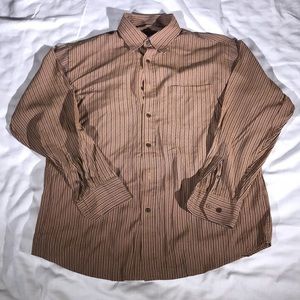Bugatchi Mens Brown & Gold Stripped Long Sleeve Button Casual Dress Shirt